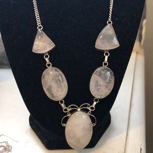 #013V Rose Quartz sterling silver set